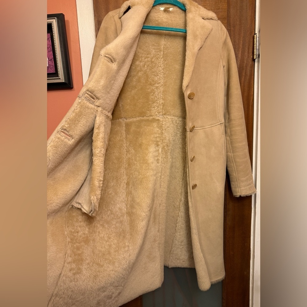 J.Crew Shearling 100% Leather Tan Penny Lane Style Wool Lined Coat Runs small ! - Picture 5 of 12